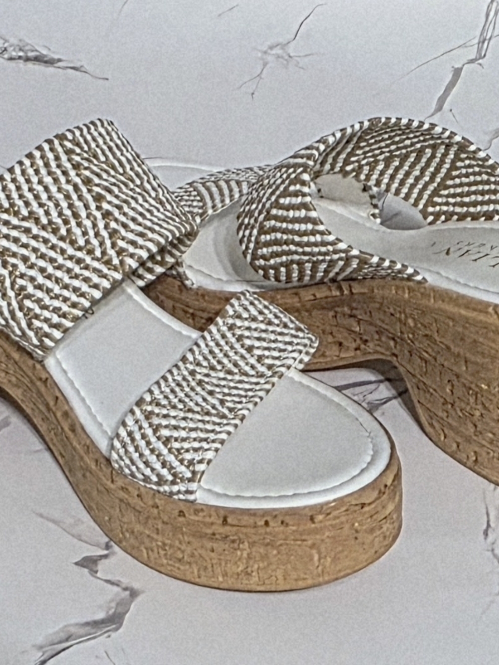 Italian Shoemakers White and Tan Woven Platform Sandals